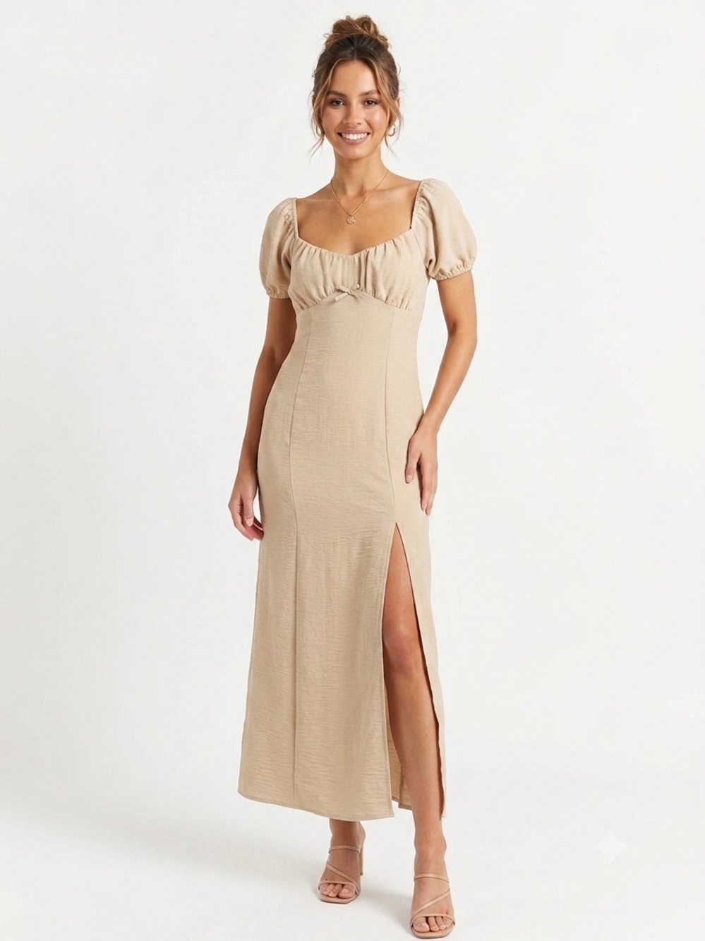 Beige Maxi Dress with Side Slit size 1x